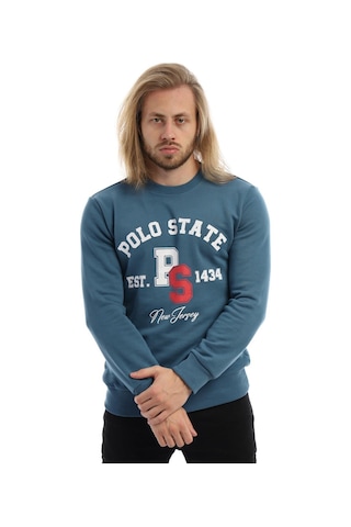 Polostate Erkek Polo State Baskılı 3 İplik Seweat Mavi