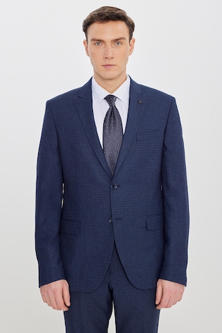Erkek Lacı Mavı Slim Fit Dar Kesim Mono Yaka Desenli Takım Elbise Lacı Mavı