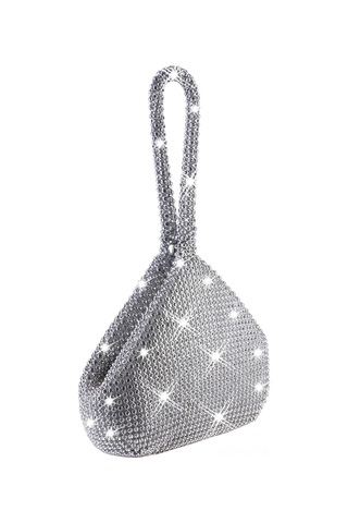 Dofolink Gümüş Büyük Taşlı Gece Çantası - El Kayışıyla Düğün, Parti Ve Özel Etkinlikler İçin Trihedral Şapka Kapanmalı Parlak Clutch GÜMÜŞ