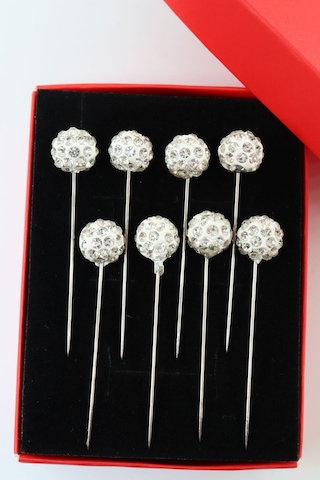 Numetal 8 Li Beyaz Taşlı Eşarp İğnesi. Şal İğnesi. Türban İğnesi. Başörtü İğnesi. Eşarp Ve Şal İğnesi. Gümüş