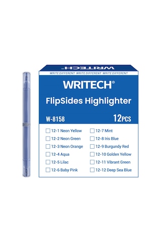 Wrıtech W-8158 Flıpsıde Fosforlu Kalem Çift Taraflı Derin Deniz Mavisi - 12'li Kutu Beyaz - Gümüş