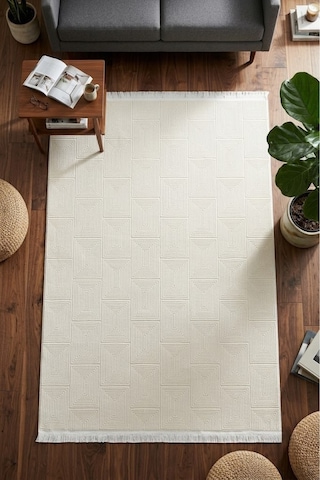 Merinos Vista Beyaz Renk %100 Akrilik Geometrik Desen Yumuşak Dokulu Salon Oturma Odası Halısı 63237-63