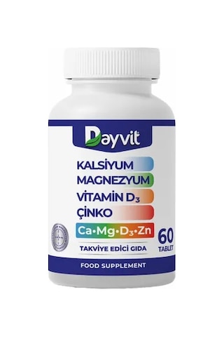 Dayvit Ca Mg Zn D Kalsiyum Magnezyum Vitamin D Çinko 60 Tablet