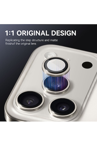 Apple Uyumlu iPhone 17 Pro Ve 17 Pro Max Metal Çerçeveli Temperli Kamera Lens Koruyucu Gri