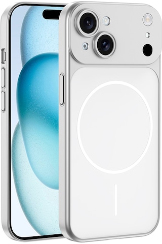 Apple Uyumlu iPhone 14 Kılıf Zore M-safe Şarj Özellikli Kamera Korumalı Spark Kapak Gümüş