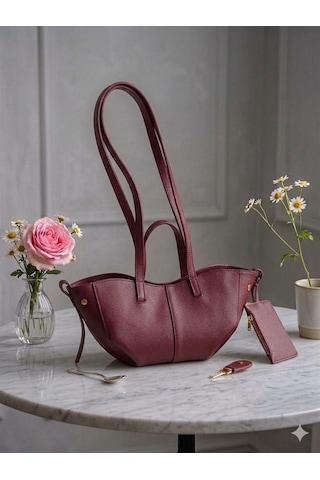 Housebags Valentina Kadın Fermuarlı + Cüzdan Charm El Ve Omuz Çantası Bordo