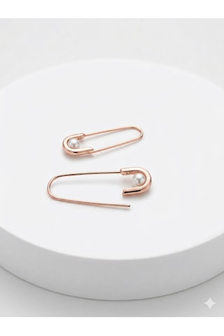 Kadın Rose Gold Renk İnci Detaylı Güvenli İğne Tasarım Küpe Minimal Şık Model