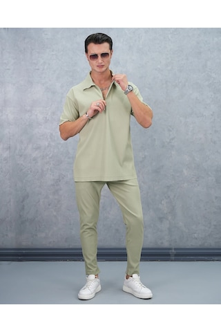 Modefendi Fermuar Detaylı Fitilli Oversize Alt Üst Takım Yeşil