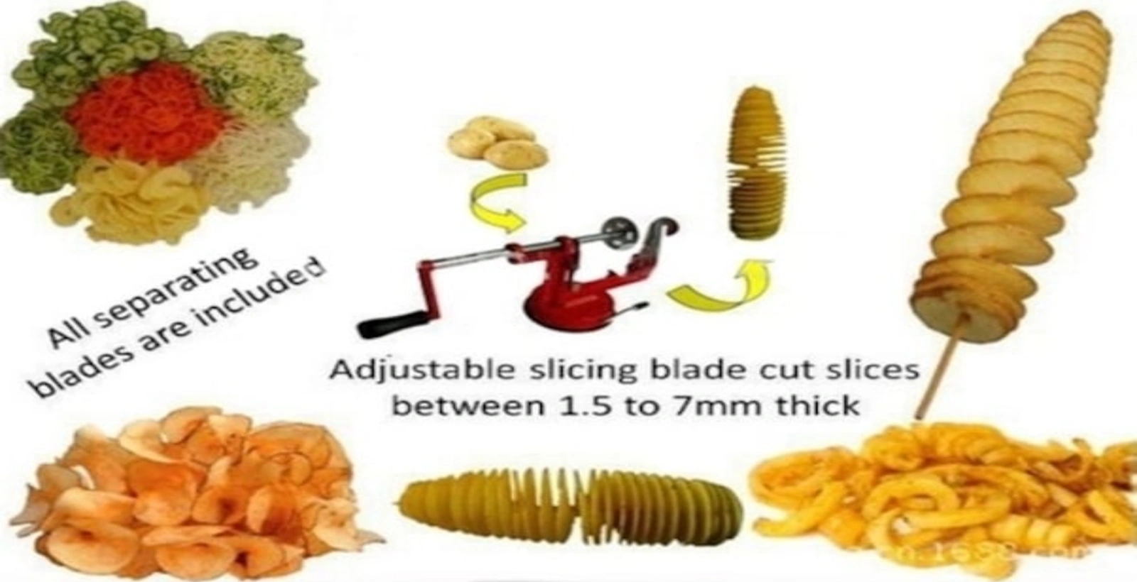 Youtek El İle Devirli Patates Dilimleme Makinesi, Paslanmaz Çelik Bıçaklı Sebze-meyve Spiral Kesici, Alüminyum Gövde, Sürekli Kullanıma Dayanıklı Kırmızı