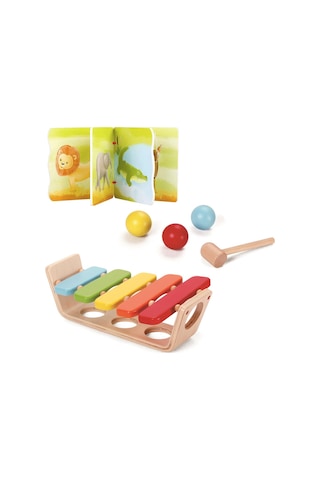 Calimera Toys 2'li Set / Ahşap Ksilafon Ve Top Çakma Oyunu + Ahşap İlk Kitabım