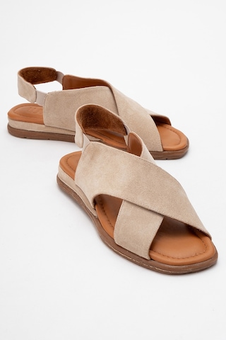 Luvishoes 706 Hakıkı Derı Bej Suet Kadın Sandalet Bej