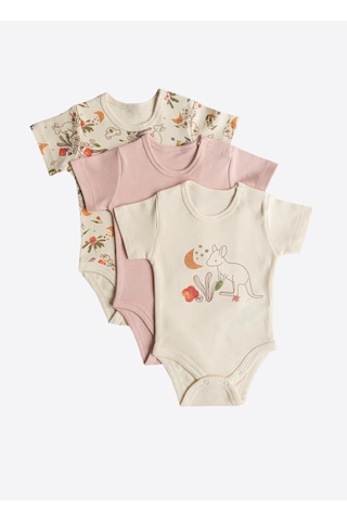 Kitikate Organik Happy Koala 3'lü Kısa Kol Body Pembe Pembe