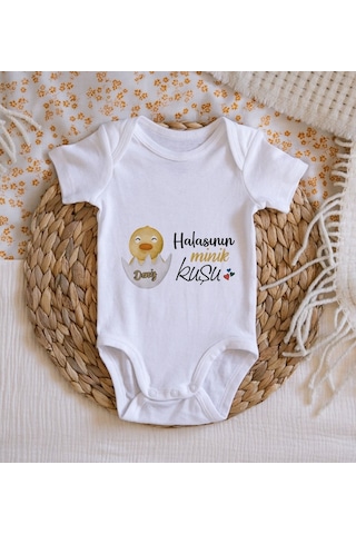 Bitmeyenkartus Bk Kids Isimli Halasının Minik Kuşu Tasarımlı Bebek Body Zıbın - Beyaz