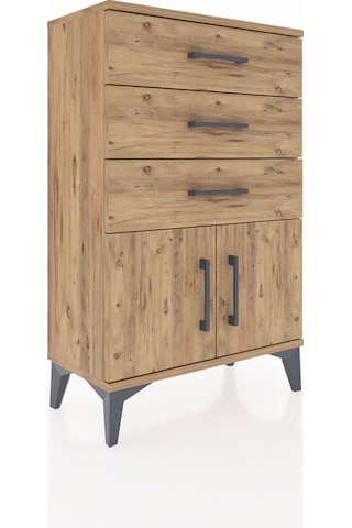 Arges Komodin 3 Çekmeceli 2 Kapaklı 60x30x96 Çam-çam Çam