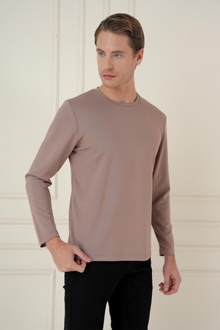 Efor Comfort Fit Bisiklet Yaka Uzun Kol Casual Vizon Tişört Ts 892 Vizon