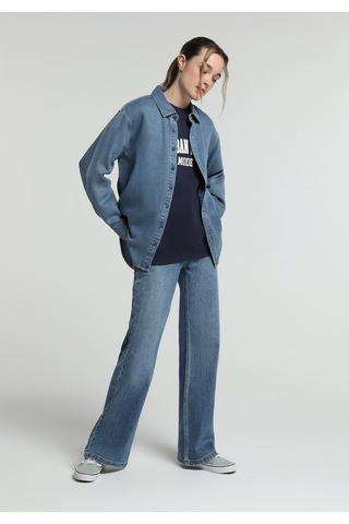 Colin's Colins Oversize Fit Klasik Yaka Düz Kadın Light İndigo Denim Uzun Kol Gömlek Cl1082783 Q1.v1 Dn45184