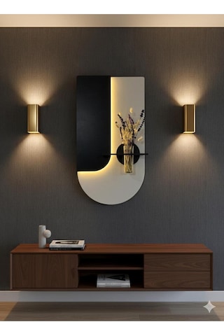 Lavanta Ahşap Pilli Ledli İskandinav Tarzı Salon Duvar Rafı Modern Çiçeklik 40 X 75 Cm Paris Grisi - Antrasit