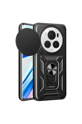 Kilifone - Honor Magic 6 Pro Uyumlu - Kılıf Magnetik Standlı Kamera Korumalı Sürgülü Vega Kapak - Siyah
