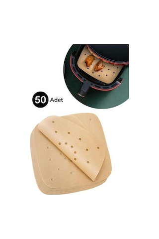 50 Adet Air Fryer Pişirme Kağıdı Tek Kullanımlık Hava Fritöz Yapışmaz Yağlı Kağıt Delikli Model Kahverengi