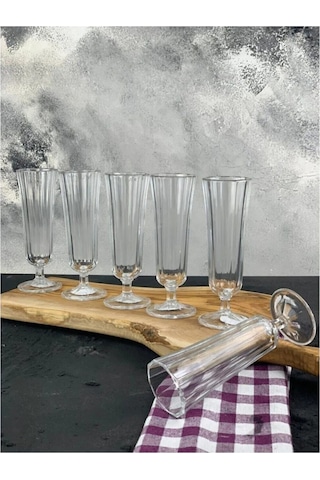 6 Lı Flüt Kahve Yanı Su Bardağı Ayaklı Uzun Flüt 150ml