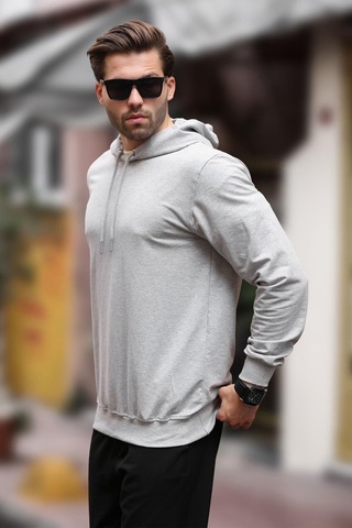 Madmext Gri Kapüşonlu Erkek Sweatshirt 7069 Gri