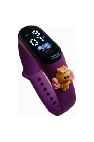 Renkli Led Ekranlı Silikon Kordonlu Kol Saati Mor Civciv