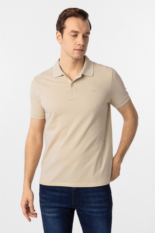 Süvari Bej Slim Fit Düz Polo Yaka Tişört