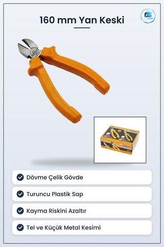 Yan Keski 160 Mm Dövme Çelik Turuncu Plastik Saplı Kesici Pense T