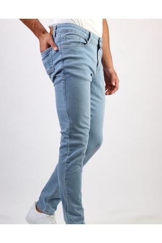 Erkek Taşlamalı Slim Fit Likralı Açık Mavi Kot Jean Pantolon Hlthe001956-A