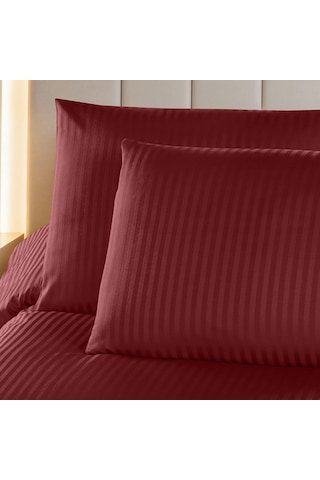 Linestyle Çift Kişilik %100 Pamuk Saten 90 Tel Nevresim Seti Bordo 3 Parça
