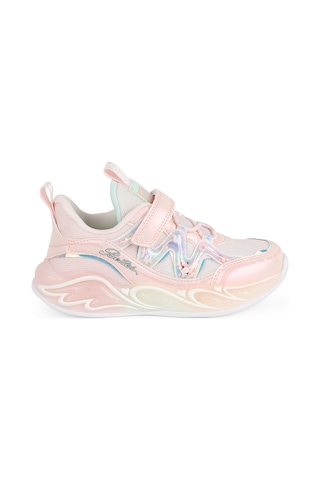 Pepino Kız Çocuk Spor Ayakkabı Hologram Pullu Cırt Cırtlı Esnek Lastik Bağcıklı Hafif Kalın Işıklı Taban Sneaker 2198 Pudra