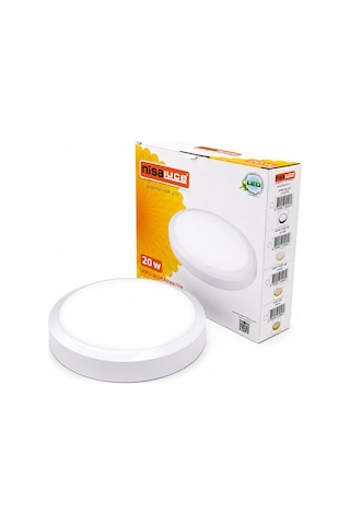 Nisaluce E1212/b 20w Beyaz Metal Kasa Sıva Üstü Yuvarlak Led Glop Armatür - Ip20, 6500k, 1800 Lm