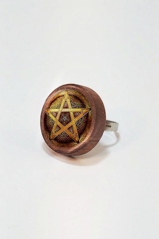 Pentagram Yıldızı Ahşap Yüzük Kahverengi
