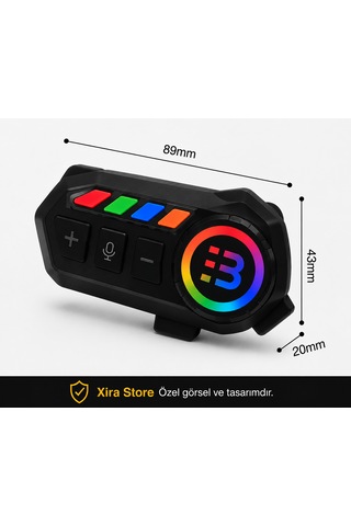 B06a Bluetooth 6.0 Rgb Işıklı Motosiklet Kask Kulaklığı 1000 Mah Batarya, 20 Saat Kullanım, Ip65 Koruma