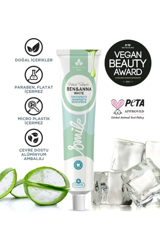 Ben & Anna Aktif Karbon + White Fresh Diş Macunu 2 Li Set Vegan, Doğal, 75 Ml Diş Minesi Bakımı