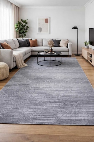 Nesrin Jel Taban Kaymaz Modern Gri Desennli Güzel Salon Kesme Hali Yolluk