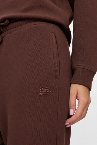 UCLA Annıe Koyu Kahve Dar Paça Nakışlı Standard Fit Kadın Pike Eşofman Altı