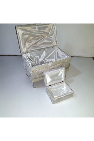 Bengi Ticaret Kapitone 3'lü Kadife El Yapımı Çeyiz Sandık Krem