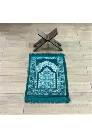 Kadife Çocuk Seccadesi - Yeşil 38x80 Cm - 180 Gr - Tesbih Hediyeli Çok Renkli