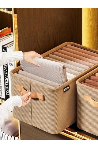 Jeemson 36 Litrelik Dayanıklı Linen Depolama Kutusu - 48x28x25 Cm, Suya Dayanıklı, Katlanabilir, Ev/ofis Düzenleme Haki