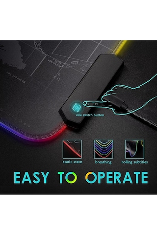 Maxgo 3126 Dünya Desenli Rgb Mouse Pad Led Değişen Ledli Gaming Mousepad 80x30 Işıklı Su Geçirmez