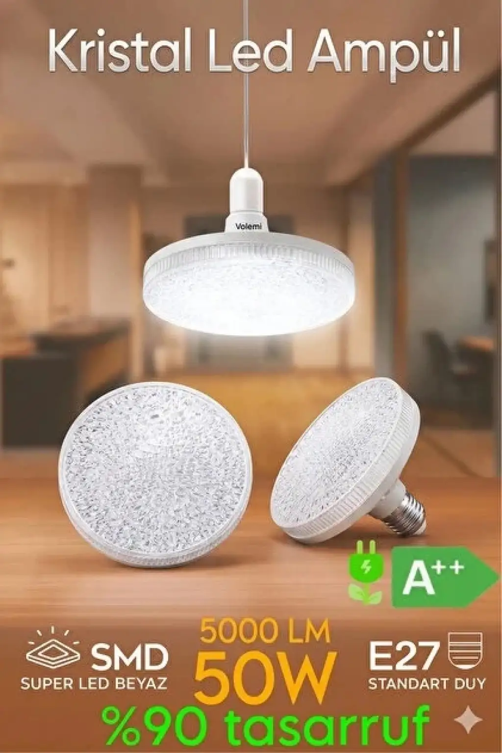 Kristal Tasarım 50w Süper Led Ampul 5000 Lümen E27 Duy Beyaz Işık Yüksek Tasarruflu Lamba Ampul 1 Adet
