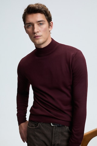 Grimelange REBEL Erkek Yarım Balıkçı Yaka Basic Slim Fit Triko Bordo Kazak