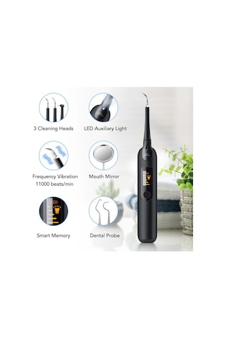 Mufunye Ev İçin Siyah Portatif Ultrasonik Diş Temizleyici: Led Ekranlı, Plak-taş Kaldırıcı, Aileler İçin El Verici Ağız Bakımı Aleti