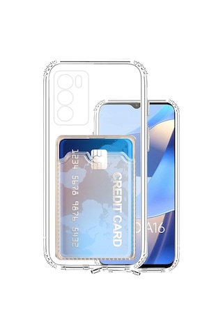 Kvy Oppo A16 Kamera Korumalı Kartlıklı Setra Şeffaf Silikon Kılıf