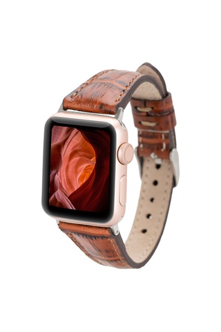 Bloomband Signature Croc Brown Leather Apple Uyumlu Watch Band - 44/45/46/49mm