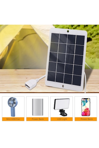 Mufunye 5v 3w Usb Güneş Paneli - Taşınabilir Güneş Şarj Cihazı, 50cm Kablolu, Dağcı Kanca İle