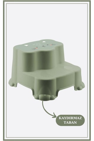 Flosoft Kaydırmaz Çocuk Taburesi Çift Basamaklı, Çocuk Banyo Lavabo Merdiven Yükseltici Yeşil