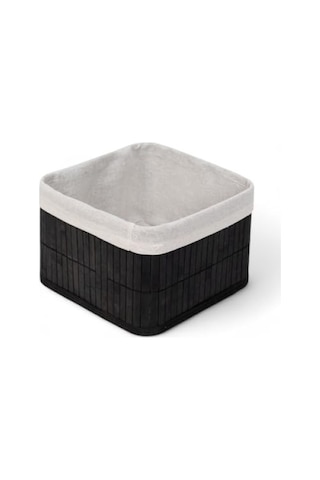 Çok Amaçlı Bambu Saklama Kutusu - Kare Organizer, 20x20x13 Cm, Siyah