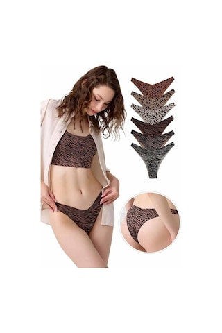 Basic Desenli Lazer Kesim Kadın Brezilya Külot 6'lı Paket Çok Renkli 1 Çok Renkli